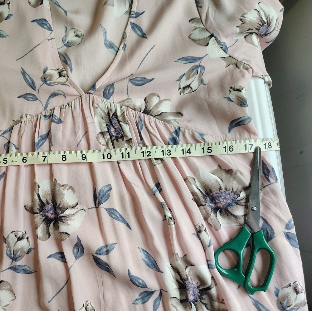 Entro floral Tunic Sundress Ruffles V-neck Rayon Pink oversized S. - Picture 9 of 16